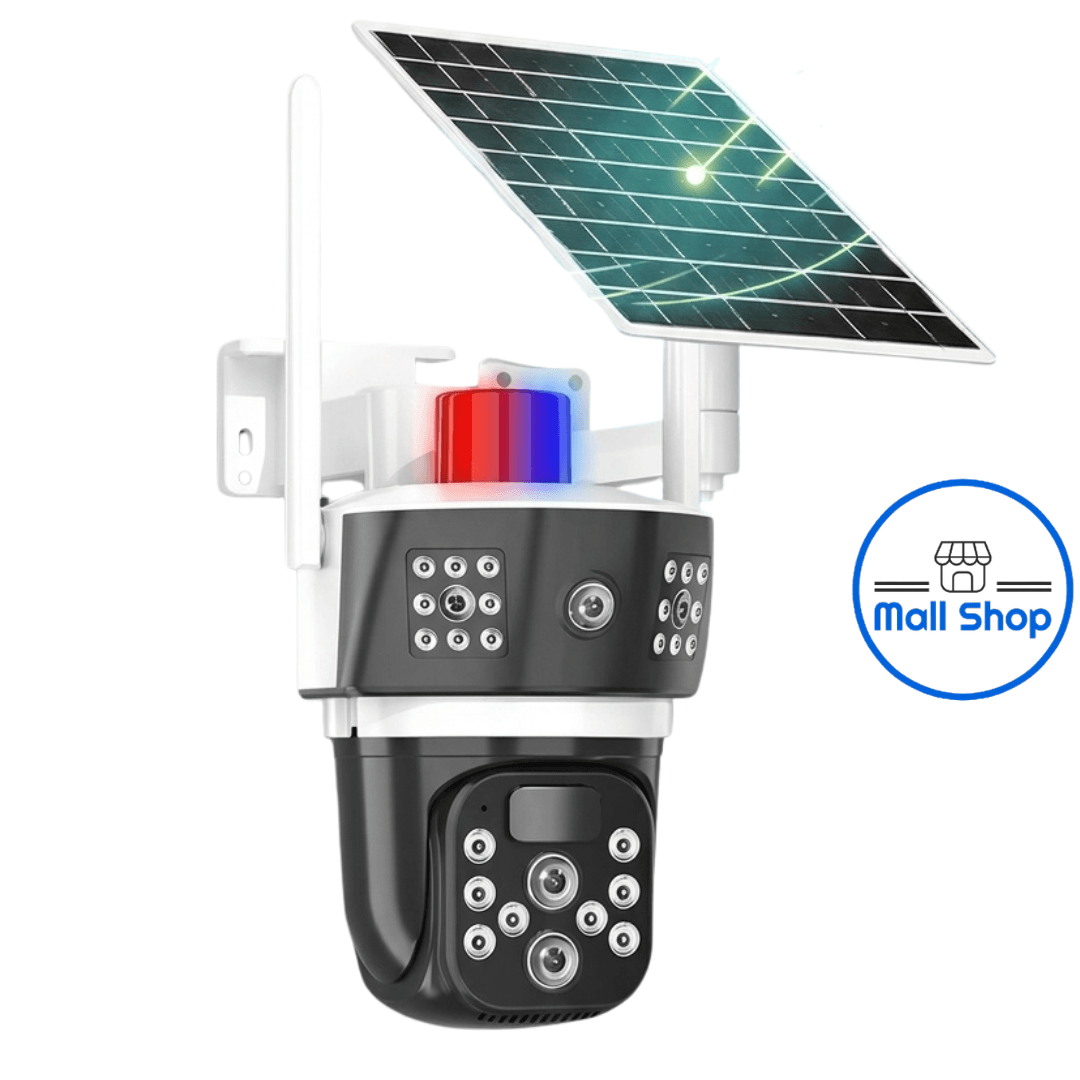 كاميرا مراقبة بالطاقة الشمسية 6K ثلاثية العدسة بدقة 12 ميجابكسل 4G Zoom Optique X10